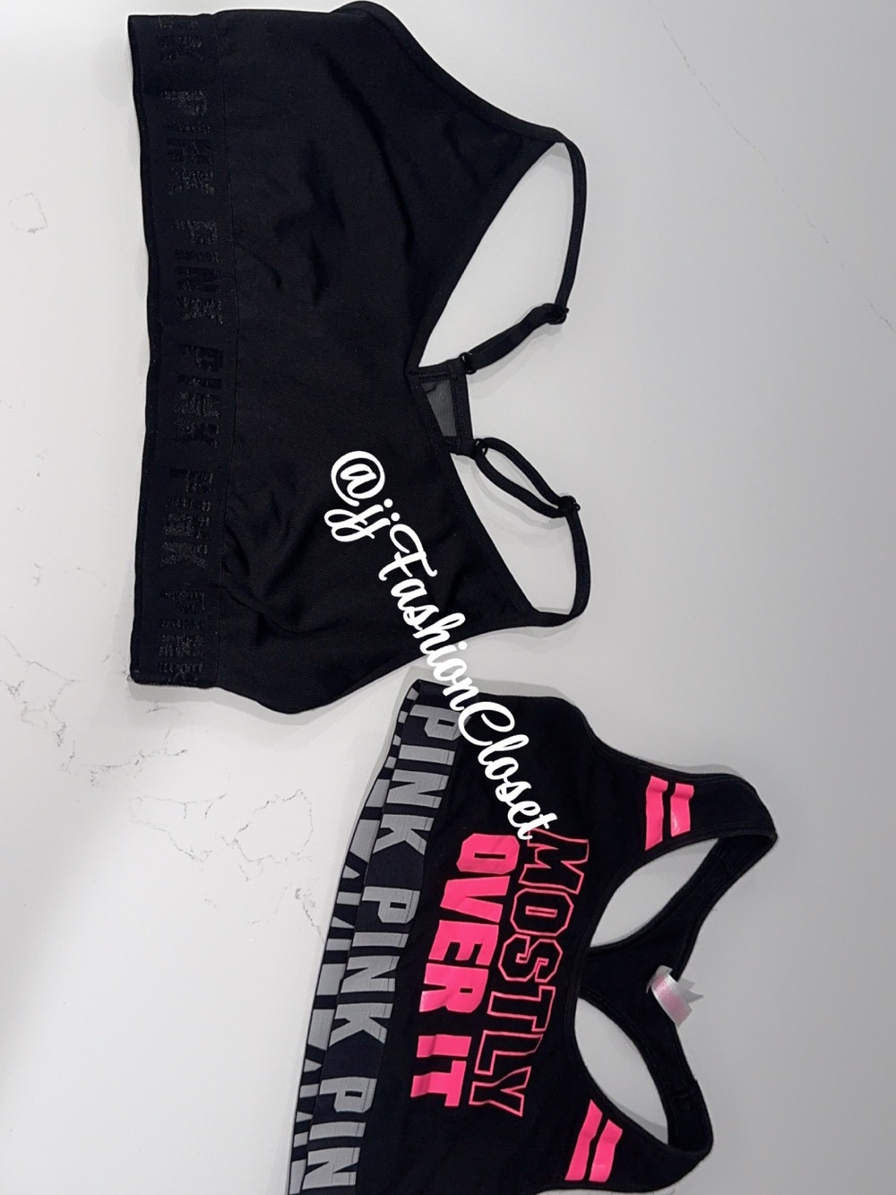 PINK Victoria's Secret Black  Tops with Bright Pink Logo Accents - Picture 6 of 6